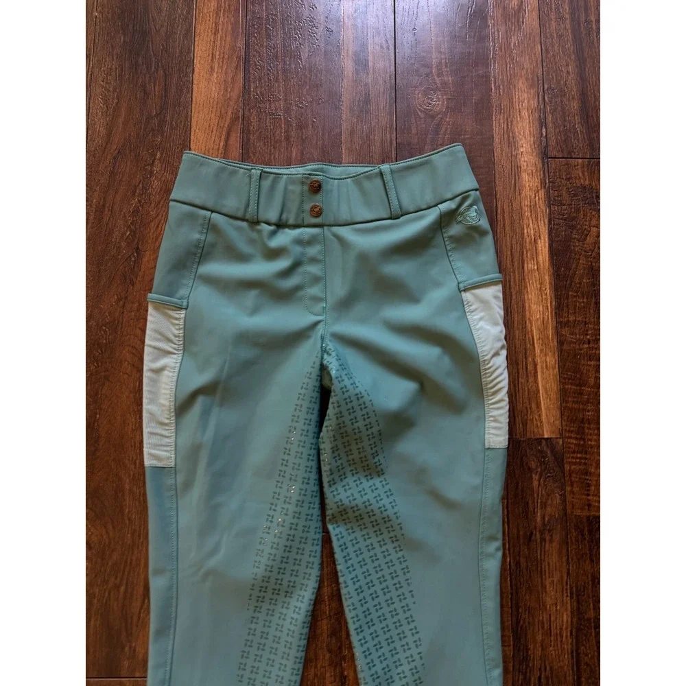 Piper by SmartPak Breeches Equestrian Riding Pants Women Medium Green Knee Patch - Picture 3 of 9